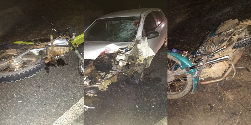 Grave acidente envolvendo um carro e duas motocicletas deixa duas vitimas fatais