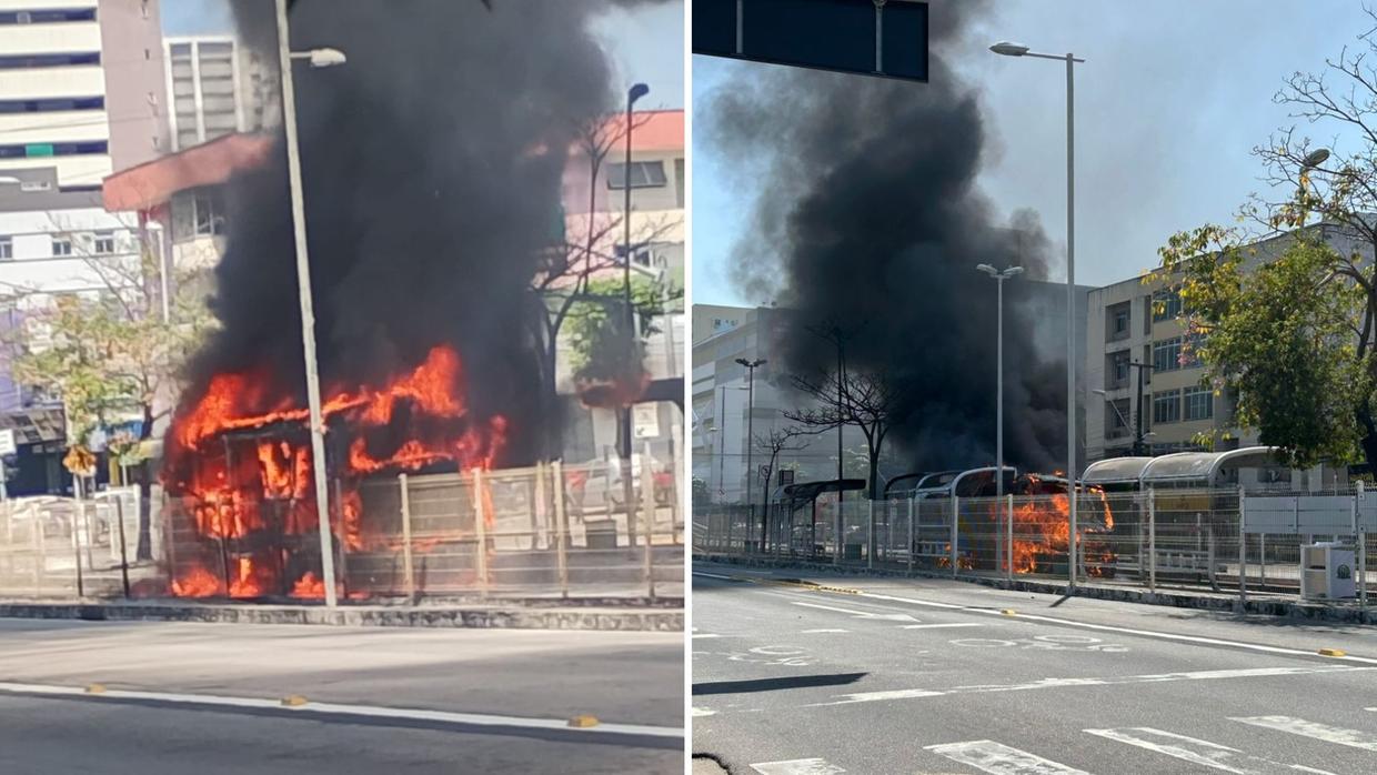 Van de transporte metropolitano pega fogo na Avenida Bezerra de Menezes; veja vídeo