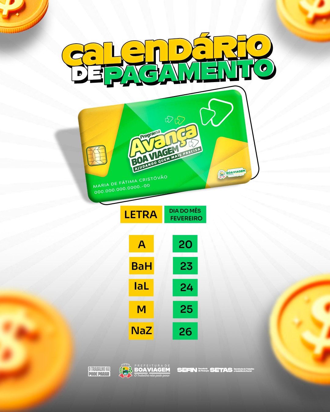 CALENDÁRIO – Prefeitura Municipal de Boa Viagem (PMBV) anuncia o calendário do programa municipal Avança Boa Viagem