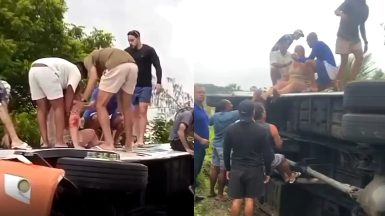 ACIDENTE – Ônibus com 37 passageiros tomba a caminho de Canoa Quebrada em Beberibe