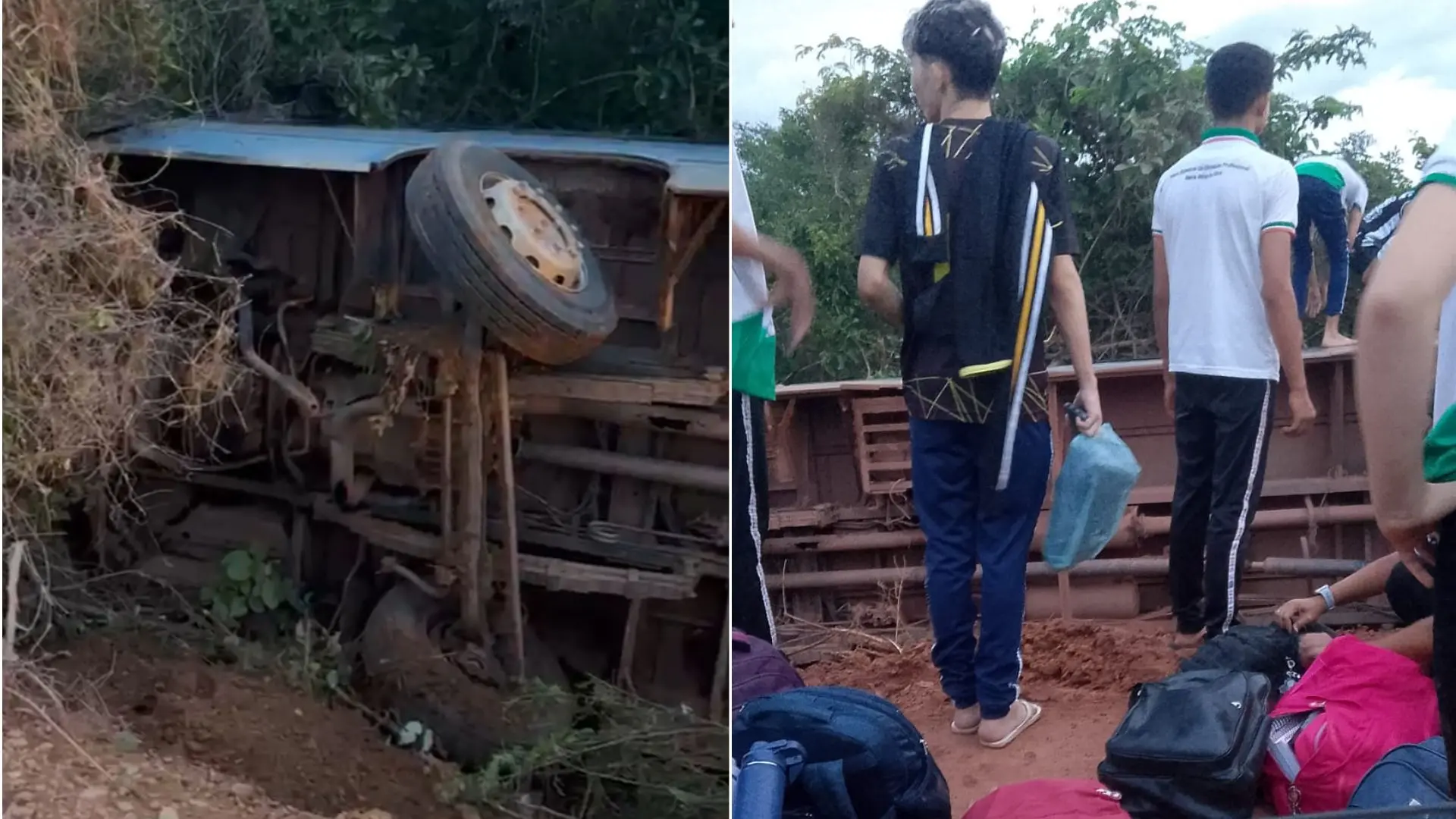 ACIDENTE – Ônibus escolar tomba em estrada durante fortes chuvas em Ocara; veja vídeo