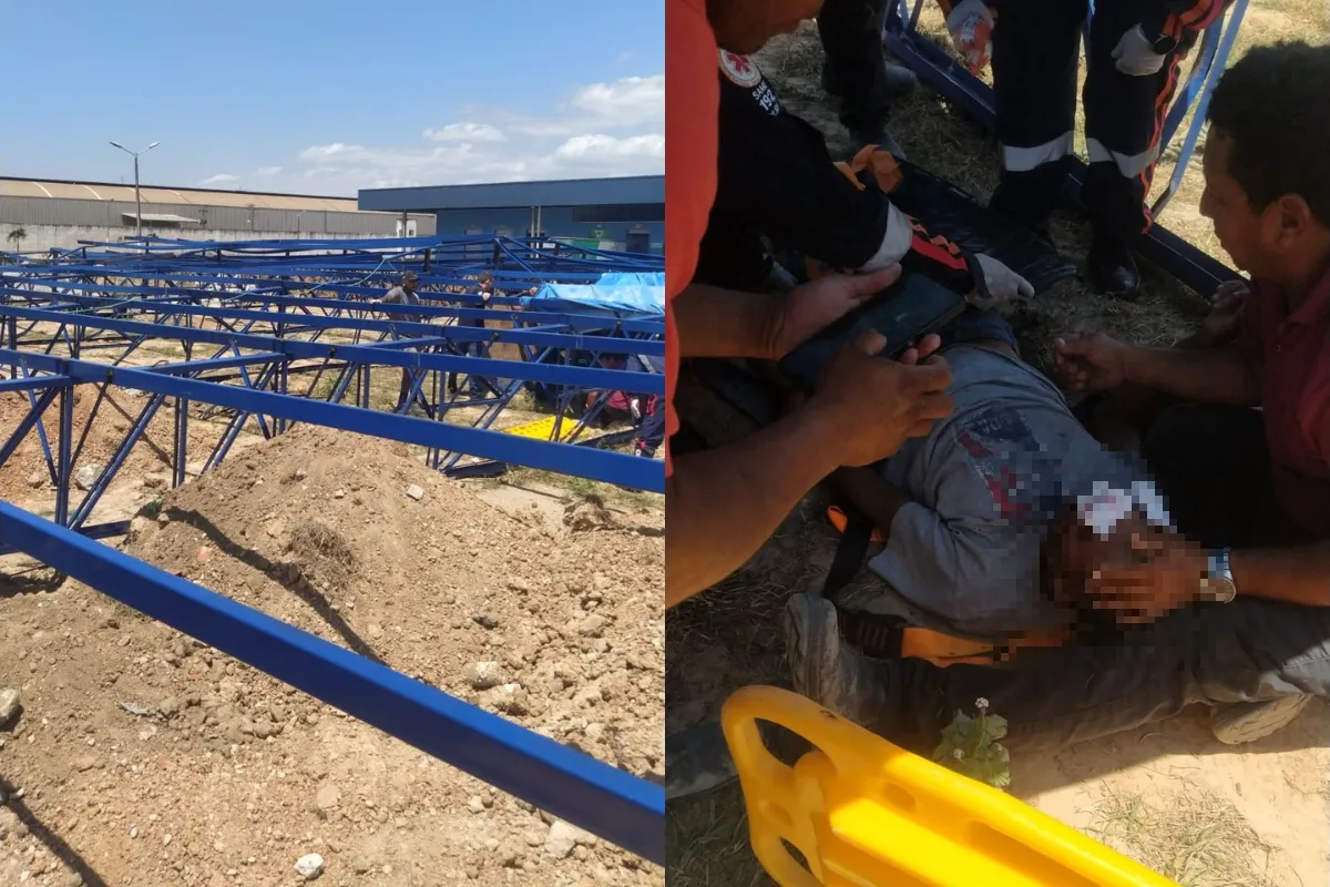 ACIDENTE – Estrutura metálica de galpão desaba e dois homens ficam feridos em Maracanaú